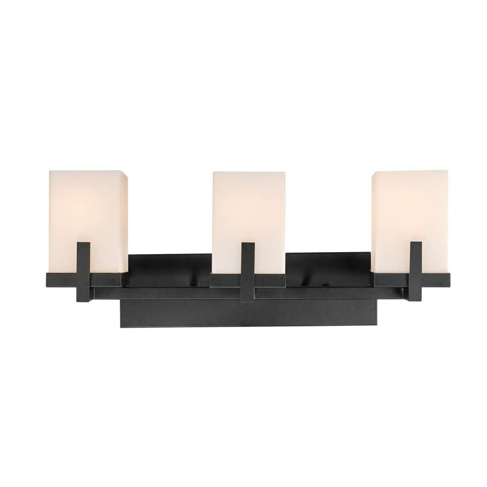 Globe Electric Helena 51246 3 Vanity Light, Dark Bronze, Square Off-White Frosted Glass Shades