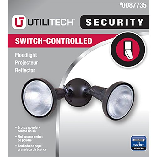 Utilitech 8.25-in 2-Head Halogen Bronze Switch-Controlled Flood Light