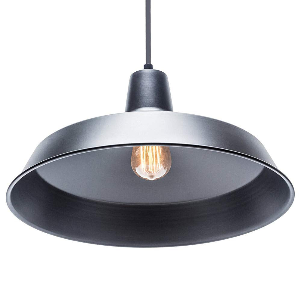 Globe Electric 65151 1-Light Plug-in Pendant, Matte Black, 15ft Black Cord, in-Line On/Off Switch, Kitchen Island, Caf�, Decorative, Ceiling Hanging Light Fixture, Modern, Vintage, Bulb Not Included