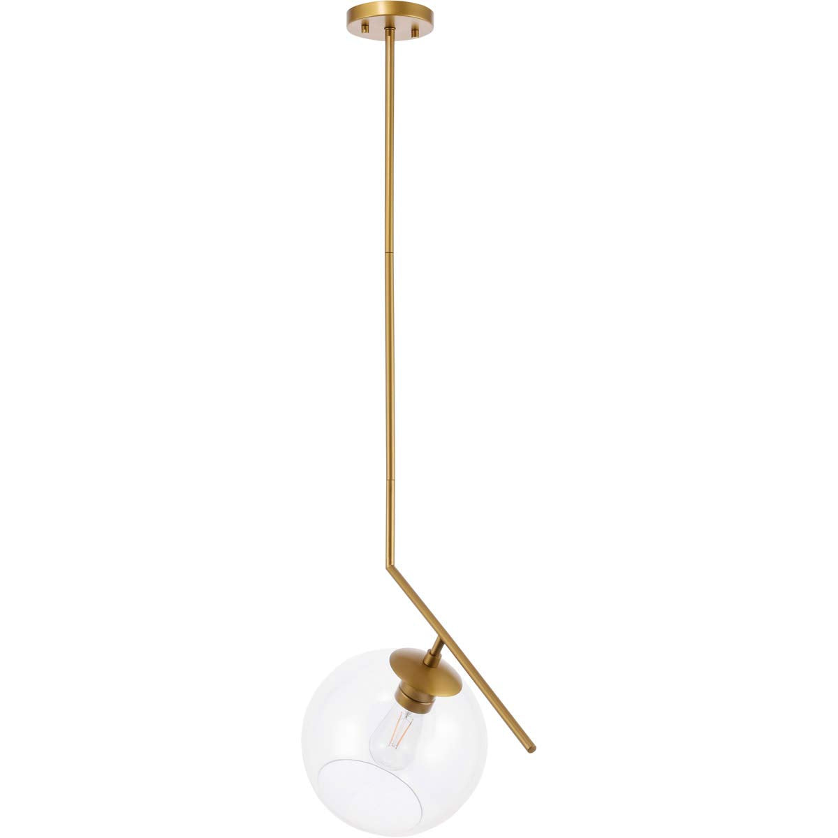 Living District Indoor Modern Home Decorative Bright Ceiling Ryland 1 Light Brass and Clear Glass Pendant