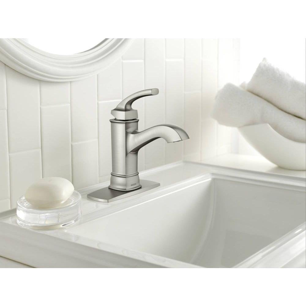 Moen WS84414MSRN Hensley Single Handle 1 Hole Bathroom Faucet, Spot Resist Brushed Nickel