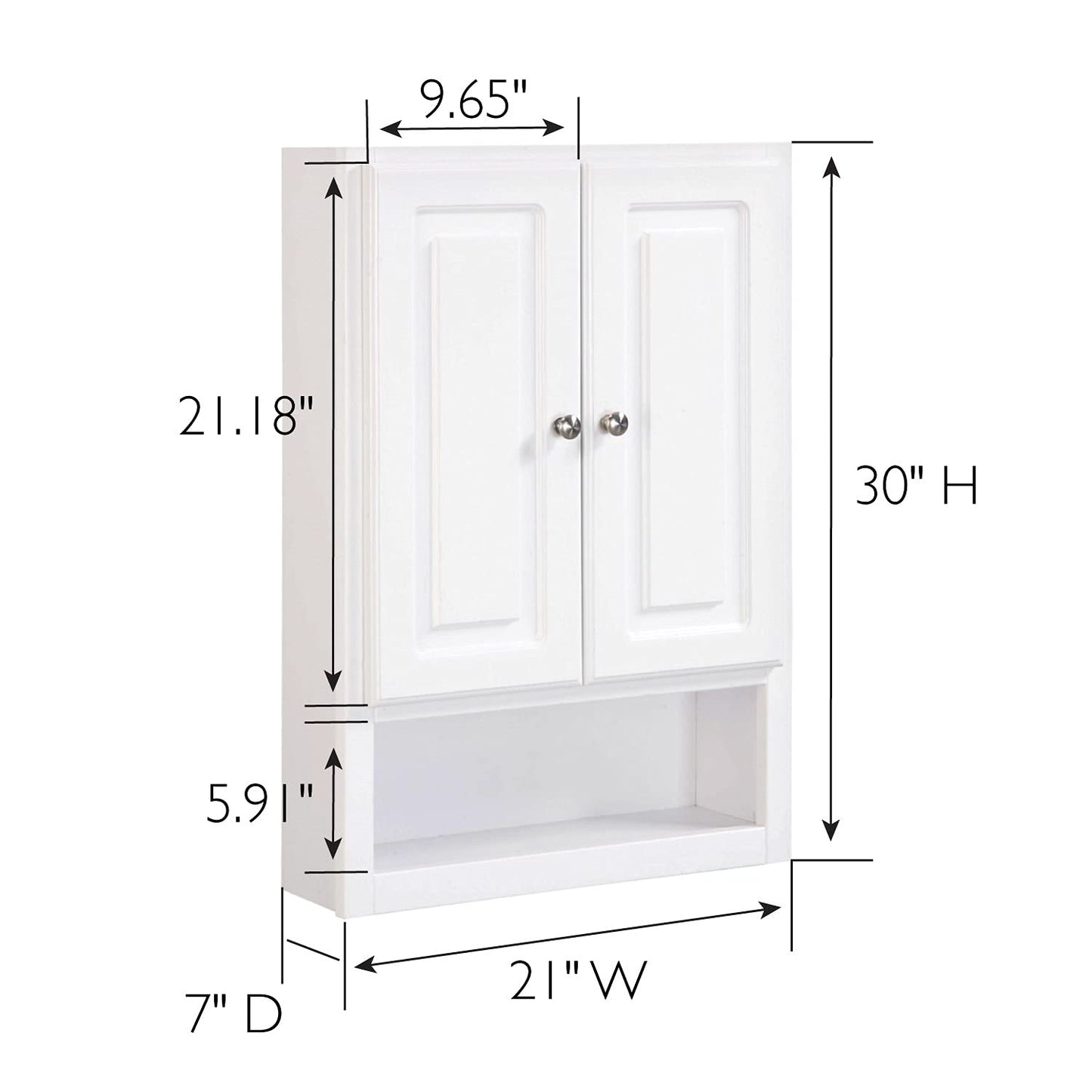 Design House 587055 Concord 2-Door Bathroom Wall Cabinet Fully Assembled, 21-in, White