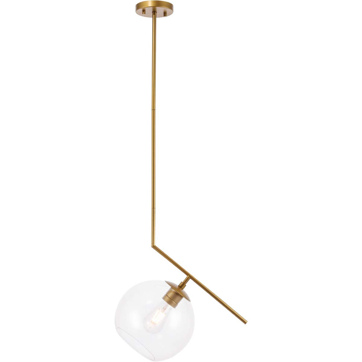 Living District Indoor Modern Home Decorative Bright Ceiling Ryland 1 Light Brass and Clear Glass Pendant
