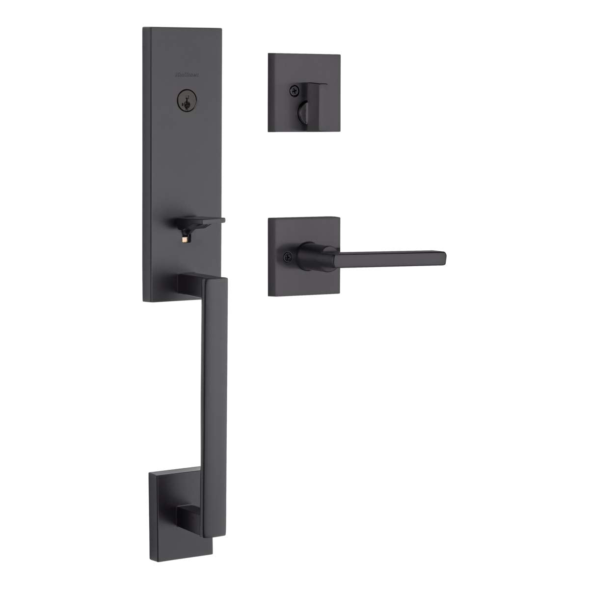 Kwikset Vancouver Low Profile Front Lock Handleset with Microban Including Slim Modern Halifax Door Lever Handle Featuring SmartKey Security, Iron Black 98180-015 - Like New