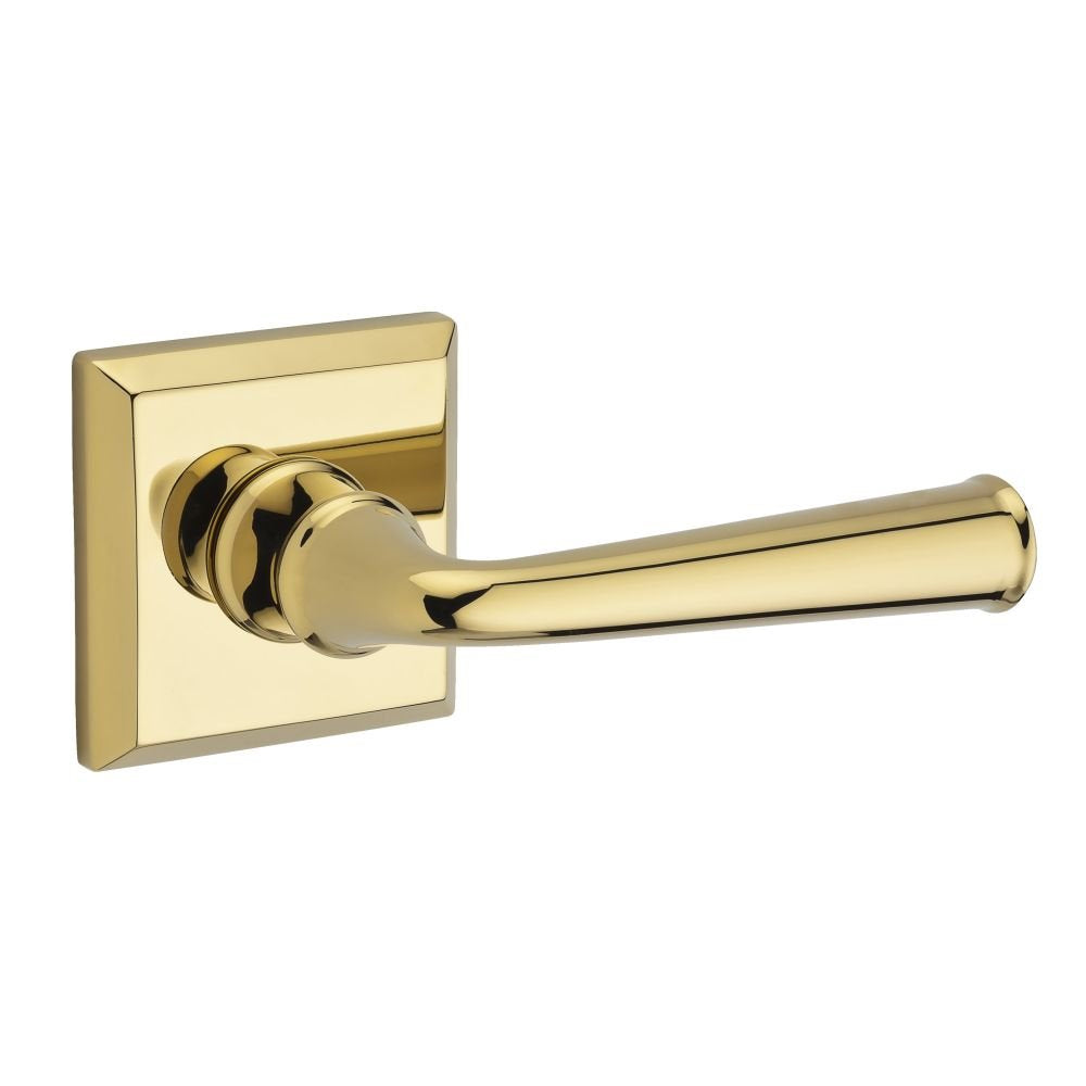 Baldwin Reserve PSFEDTSR003 Door Handle Sets Passage Federal Lever and Traditional Square Rose with 6AL Latch and Dual Strike Lifetime Brass Finish