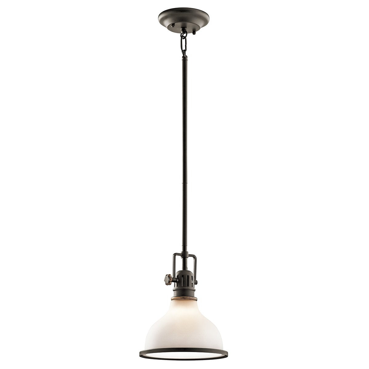 Kichler Hatteras Bay 10.25" 1 Light mini pendant with Satin Etched White With Clear Fresnel Lens Olde Bronze®