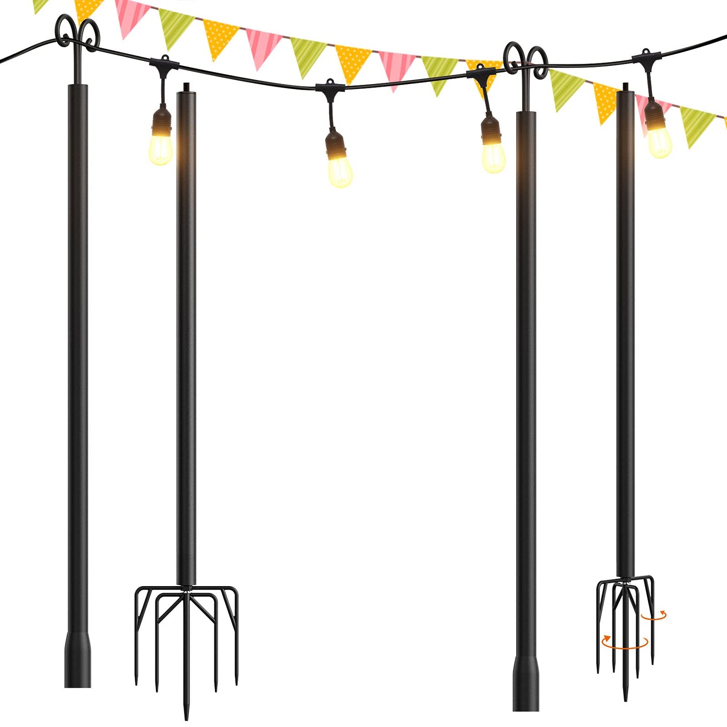 addlon 2 Pack String Lights Poles for Outdoors (2X 10ft), Heavy Duty Designed to Use Year-Round for Your Garden, Patio, Wedding, Party, Birthday Decorations-Black - Like New