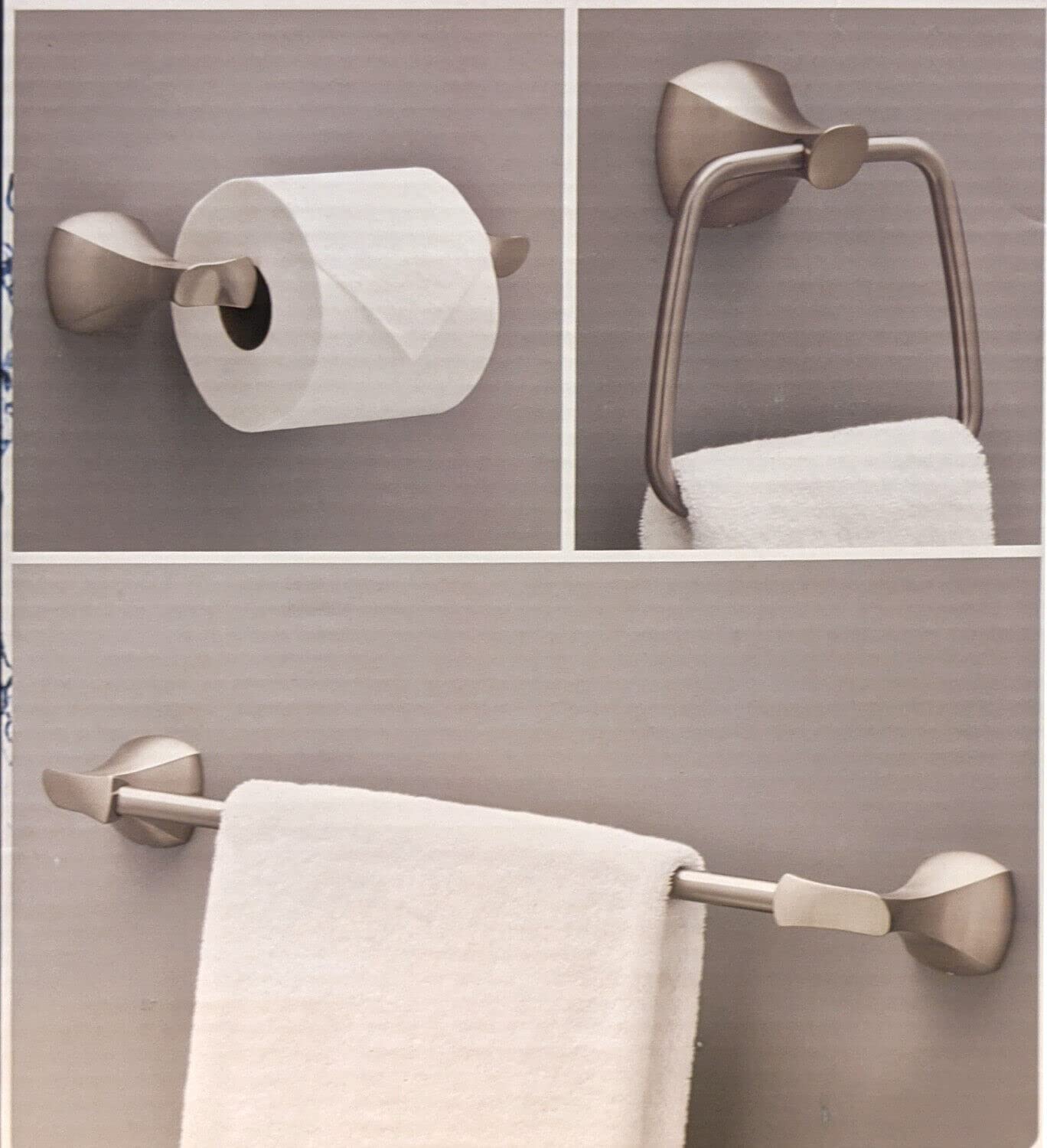 3-Piece Sandover Brushed Nickel Bathroom Set,Towel Ring, Towel bar, Toilet Paper