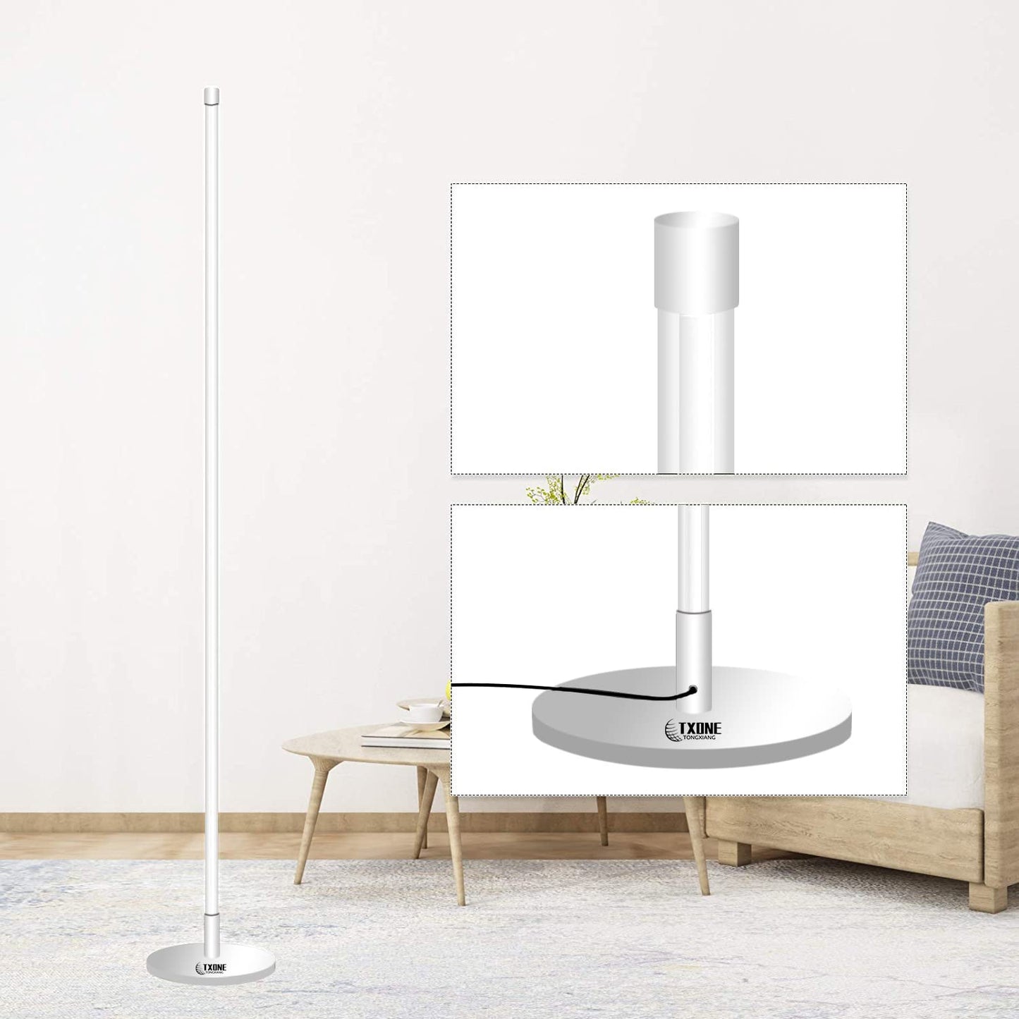 Modern Floor Lamp Led Standing Corner Lamp White Decor Contemporary Metal Floor Lamp for Living Room Bedrooms with Remote & Touch Control - Like New