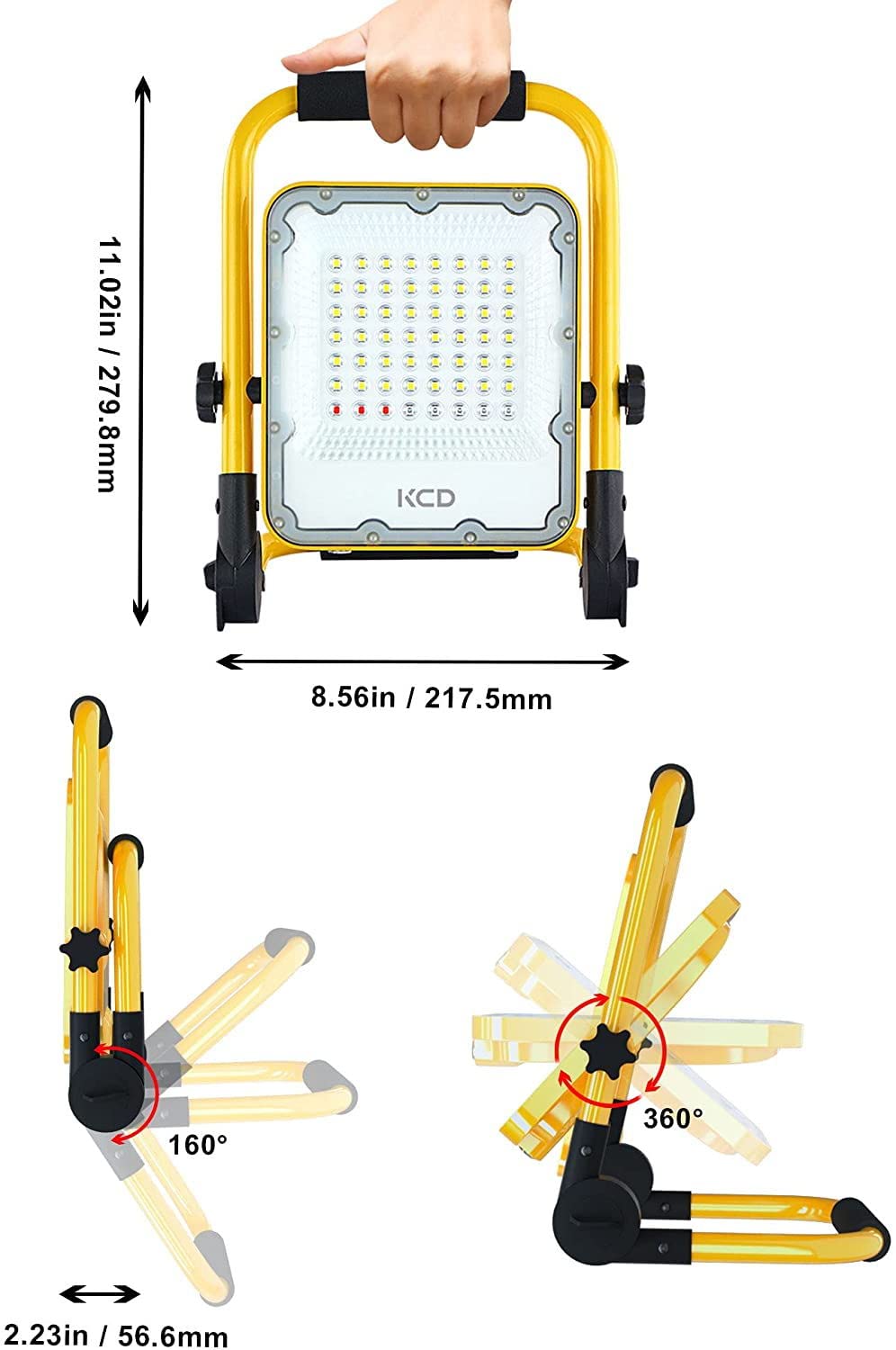 Rechargeable LED Work Light, KCD 30W 3000LM Adjustable Flood Light with Stand IP65 Waterproof Outdoor Construction Job Site Working Light for Garage Workshop Car,Camping, Outdoor Lighting - Like New