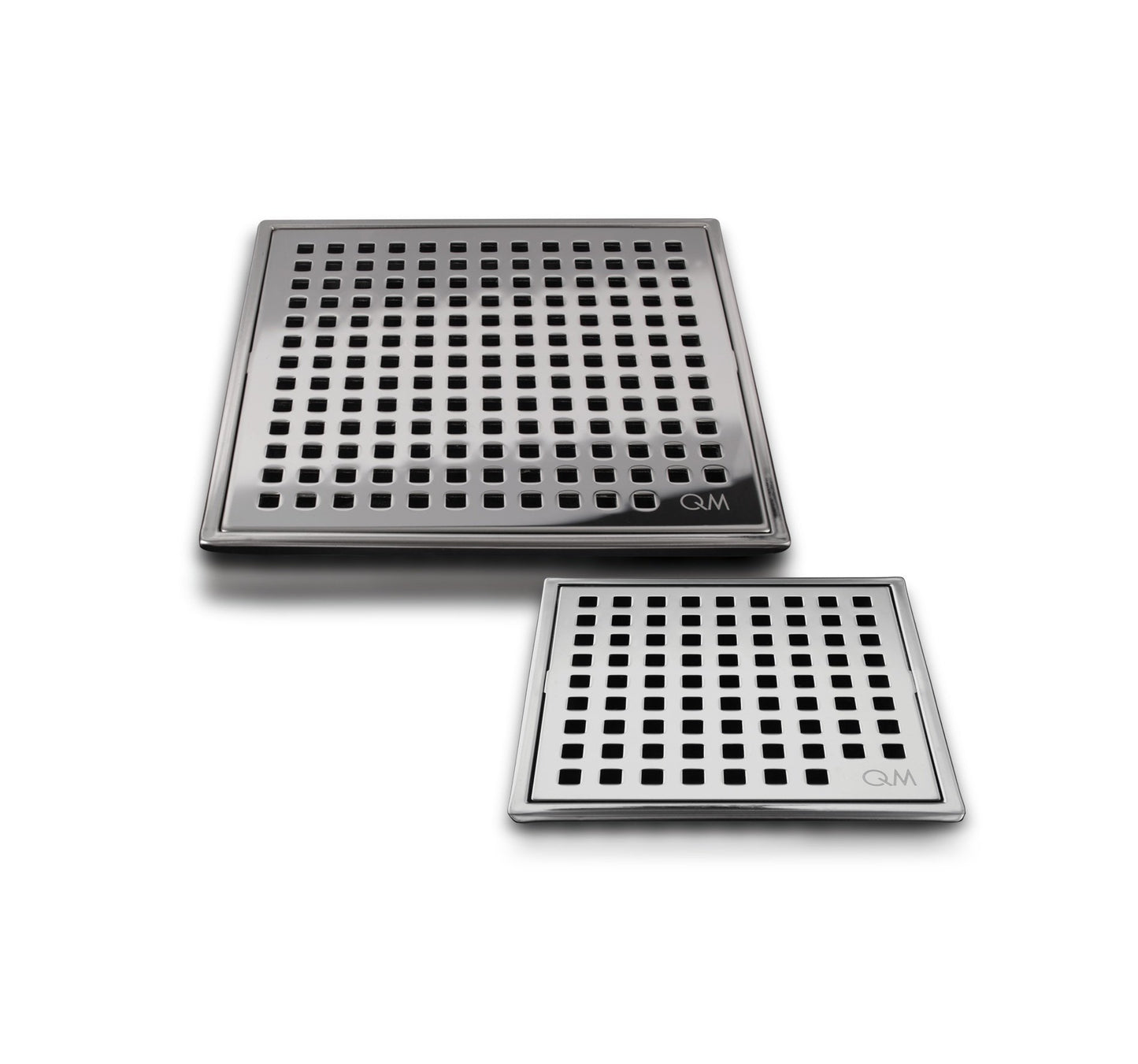 QM Square Shower Drain, Grate made of Stainless Steel Marine 316 and Base made of ABS, Lagos Series Mira Line, 5 inch 3/4, Polished Finish, Kit includes Hair Trap/Strainer and Key