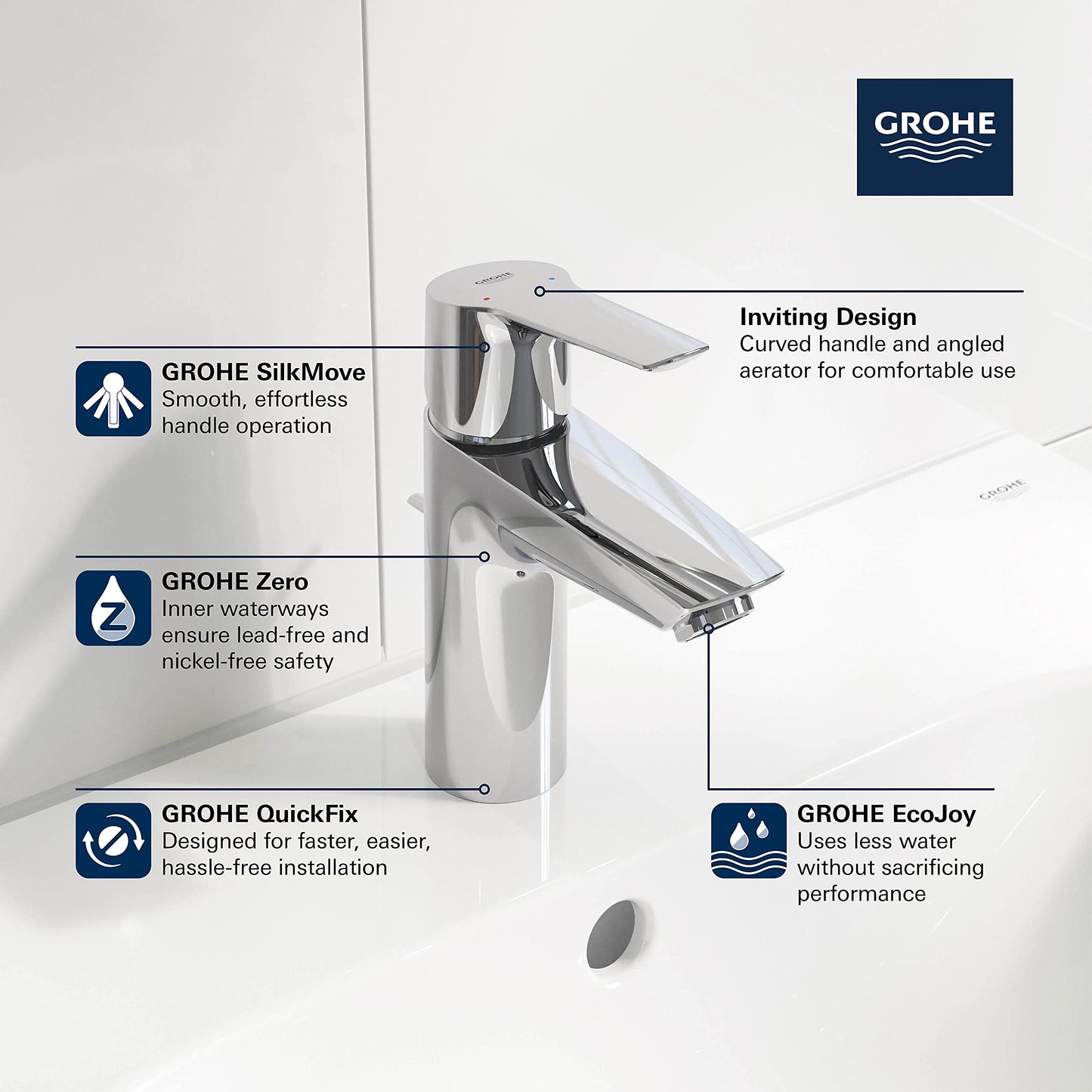 GROHE 32642003 Eurosmart, Single Hole Single-Handle S-Size Bathroom Faucet 1.2 GPM, Chrome