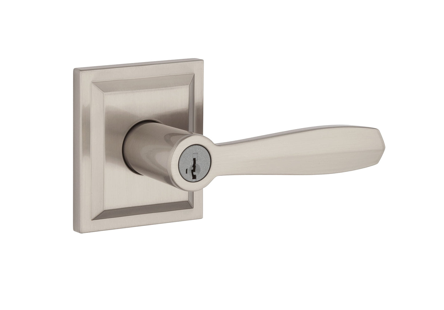 Baldwin Torrey, Entry Door Handle Reversible Lever with Keyed Lock Featuring SmartKey Re-key Technology and Microban Protection, in Satin Nickel - Like New
