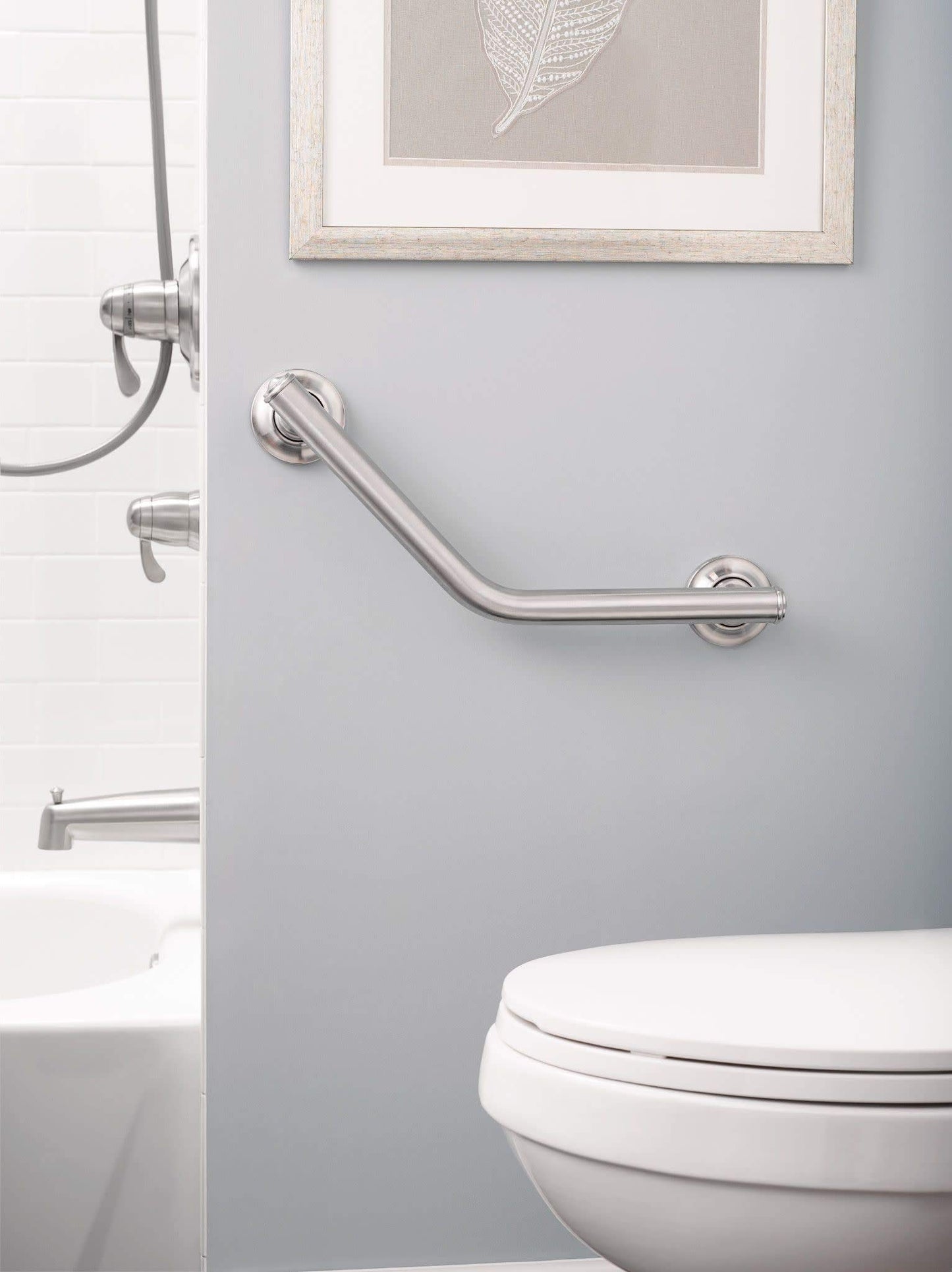 Moen LRA8716D1GBN Safety 16-Inch Stainless Steel Angled Bathroom Grab Bar, Brushed Nickel
