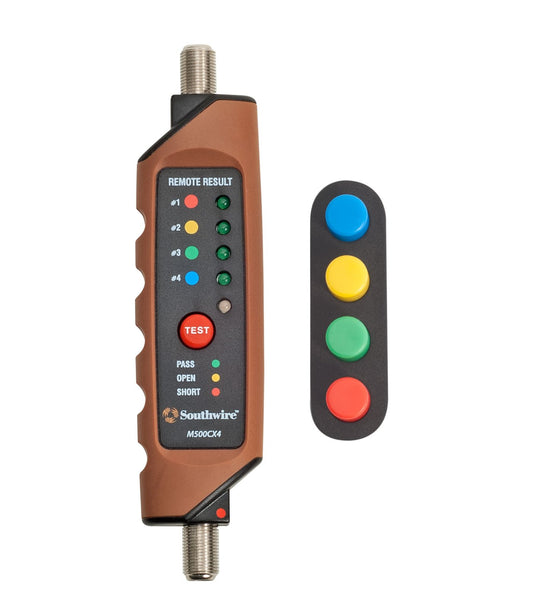 Southwire M500CX4 Coax Continuity Tester/Mapper; Durable Design; Auto Power-Off; Double-Molded Housing; Easy-to-Understand LED Display; Includes 4 Color-Coded ID Remotes