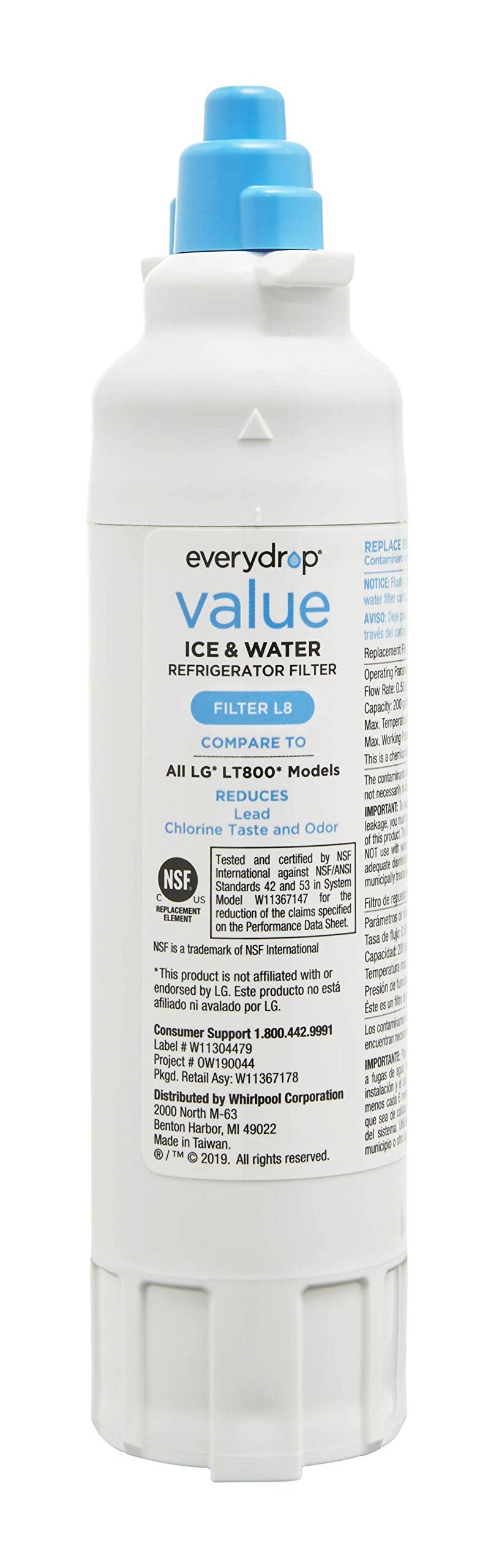 Everydrop Value by Whirlpool, Replacement Water Filter for LG LT800P, EVFILTERL8, Single-Pack