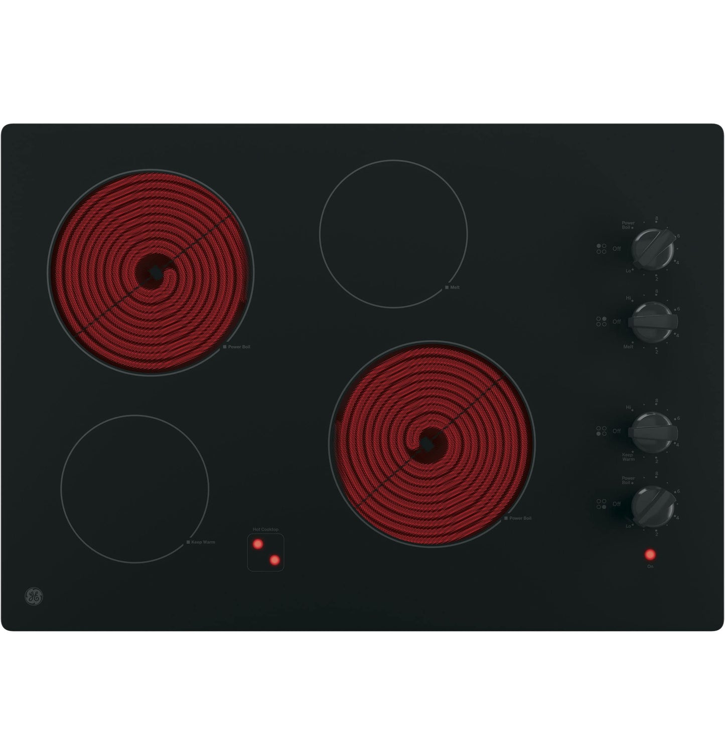 GE JP3030DJBB 30 Inch Smoothtop Electric Cooktop with 4 Radiant Elements, Knob Controls, Keep Warm Melt Setting, Black