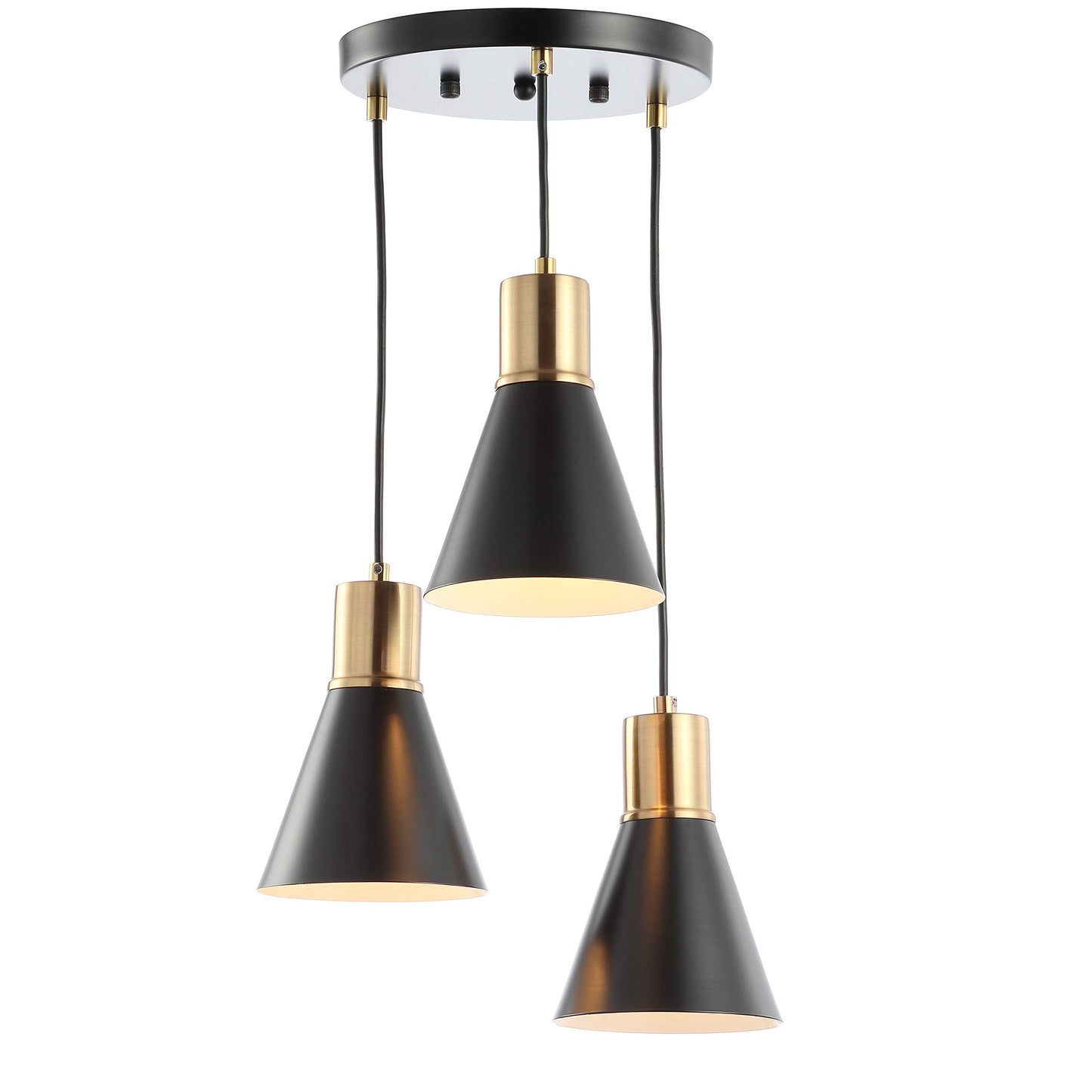 JONATHAN Y JYL6133A Apollo 15" 3-Light Metal Cluster LED Pendant, Contemporary, Modern, Office, Living Room, Family Room, Dining Room, Kitchen, Bedroom, Hallway, Foyer, Black/Brass Gold - Like New