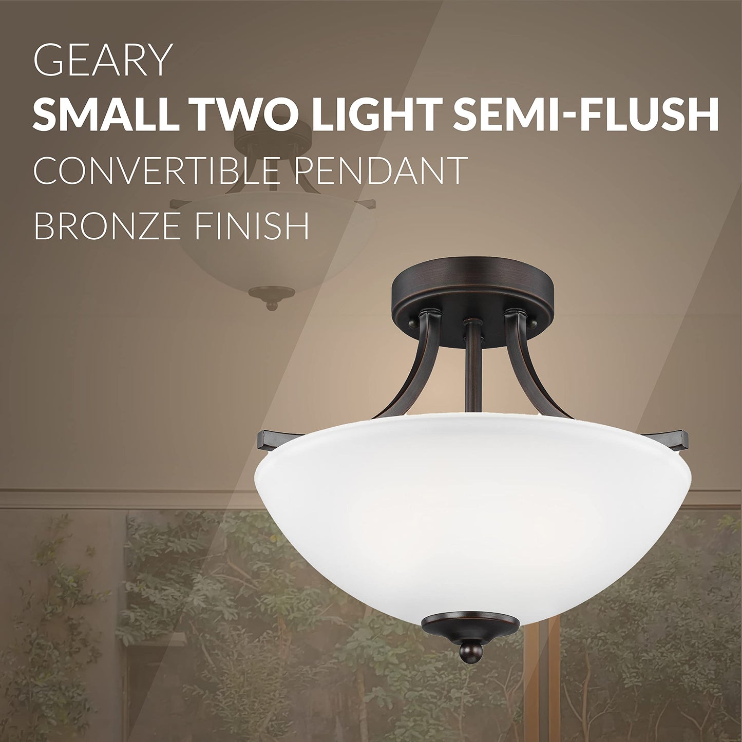 Generation Lighting 7716502EN3-710 Transitional Two Light Semi-Flush Convertible Pendant from Seagull - Geary Collection in Bronze/Dark Finish, - Like New