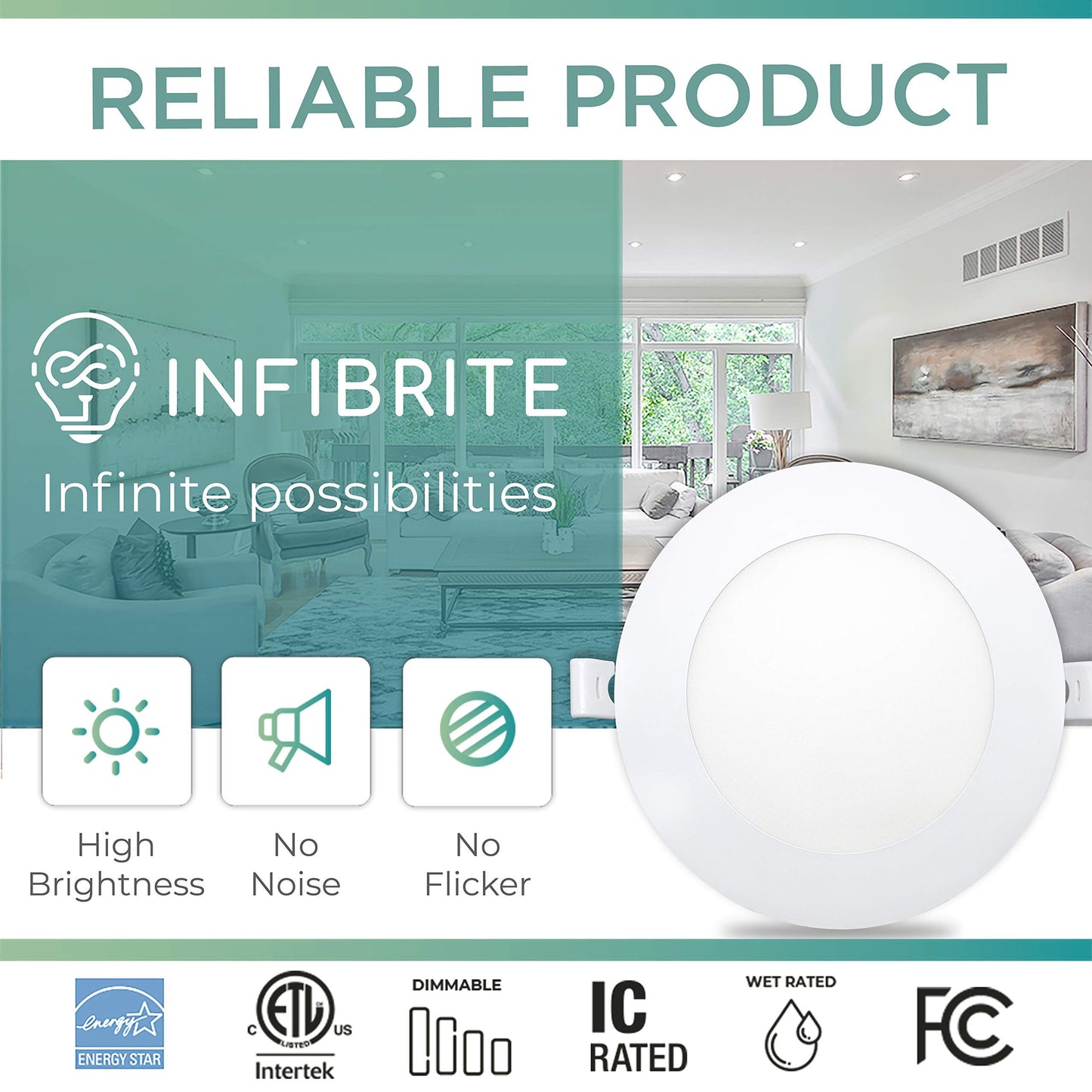 INFIBRITE 6 Inch 3000K 12W 1050LM Ultra-Thin Recessed LED Ceiling Light with Junction Box, Flush Mount, Dimmable, Bedroom, Bathroom, Wet Rated, 110W Eqv, ETL & Energy Star, Warm White (6 Pack)
