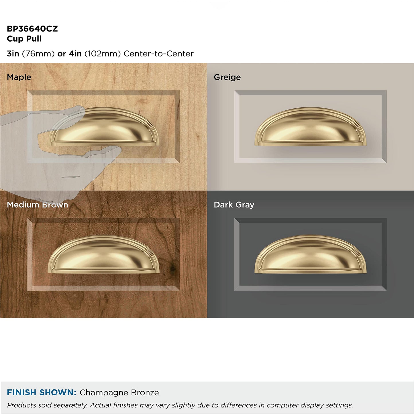 Amerock | Cabinet Cup Pull | Champagne Bronze | 3 in. (76 mm) & 4 in. (102 mm) Center-to-Center Drawer Pull | Ashby | Kitchen and Bath Hardware | Furniture Hardware - Like New