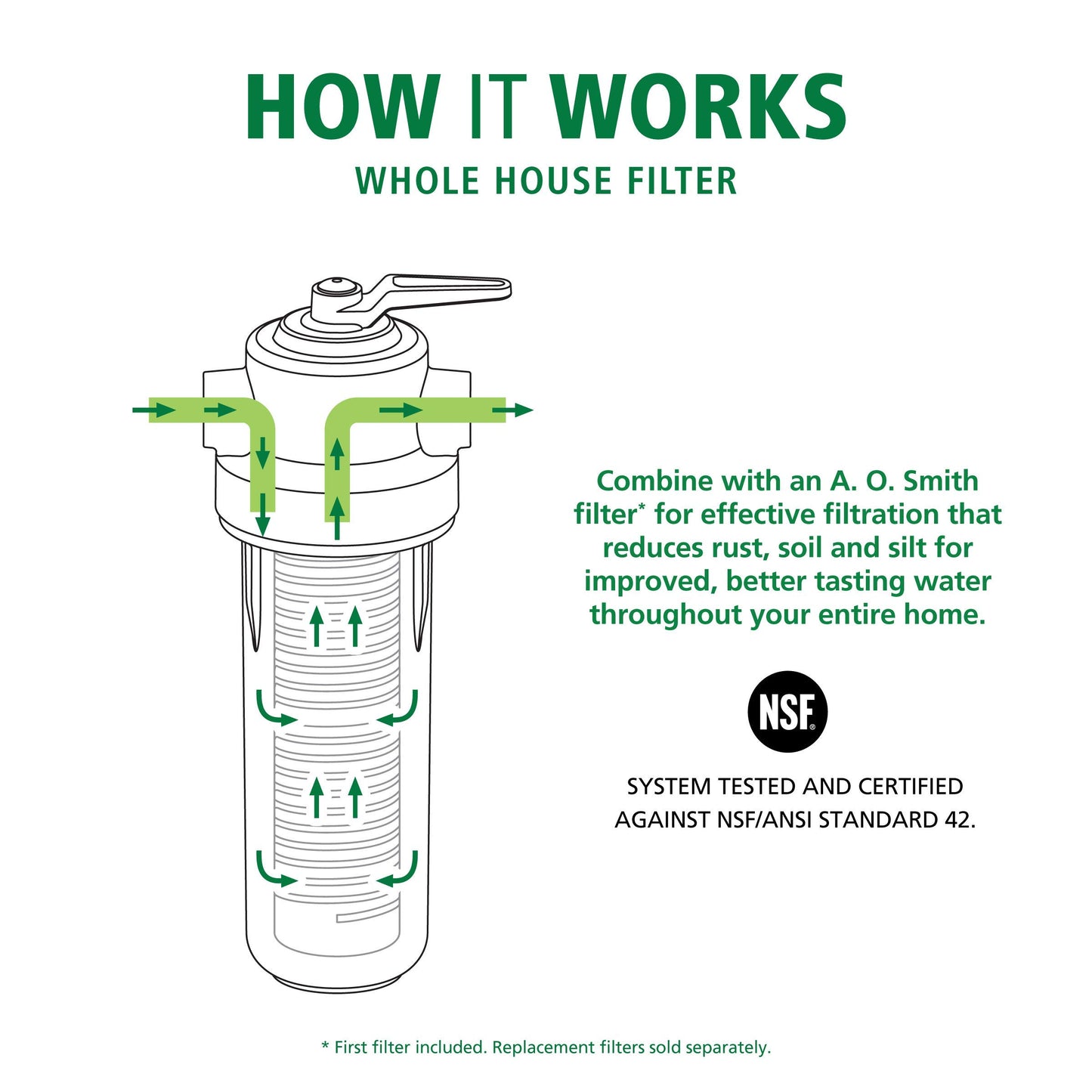 AO Smith Whole House Water Sediment Filter - Valve-in-Head Single-Stage Filtration System - NSF Certified - AO-WH-PREV