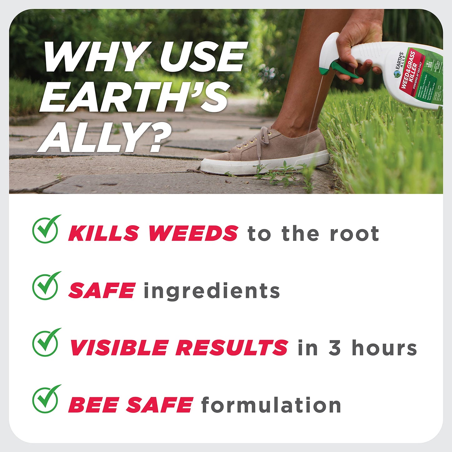 Earth's Ally Weed and Grass Killer | Safe, Pet-Friendly Natural Weed Control Spray for Driveways & Sidewalks, Ready-to-Use 1 Gallon - Bee Safe, No Glyphosate Weed Killer