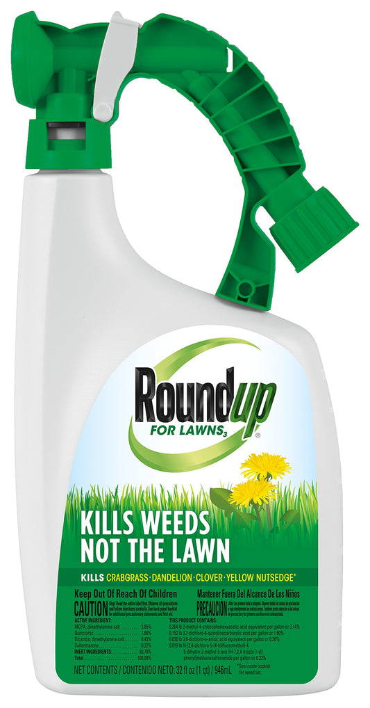 Roundup For Lawns3 Ready-To-Spray (Northern), 32 oz. - Lawn Safe Weed Killer for Northern Lawns, Kills Crabgrass, Dandelion, Clover and Yellow Nutsedge - Kills Weeds, Not the Lawn