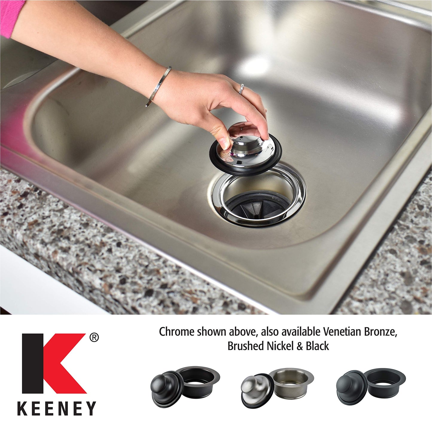 Keeney K5417DSBN Stainless Steel Garbage Disposal Flange and Stopper, Brushed Nickel