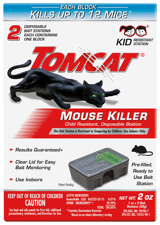 Tomcat Mouse Killer Child Resistant, Disposable Station, 2 Pre-Filled Ready-To-Use Bait Stations