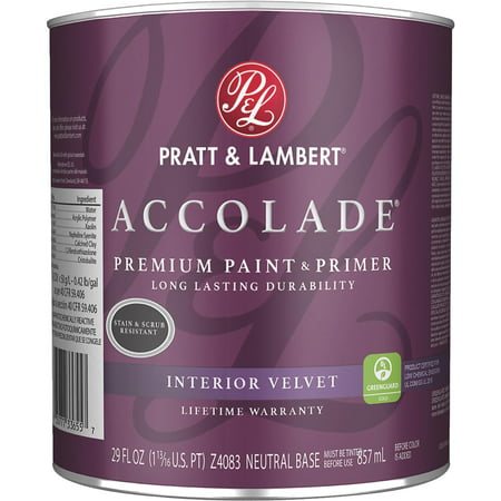 Pratt & Lambert ACCOLADE Z4000 0000Z4083-14 Interior Premium Paint and Primer, Velvet, Neutral Base,